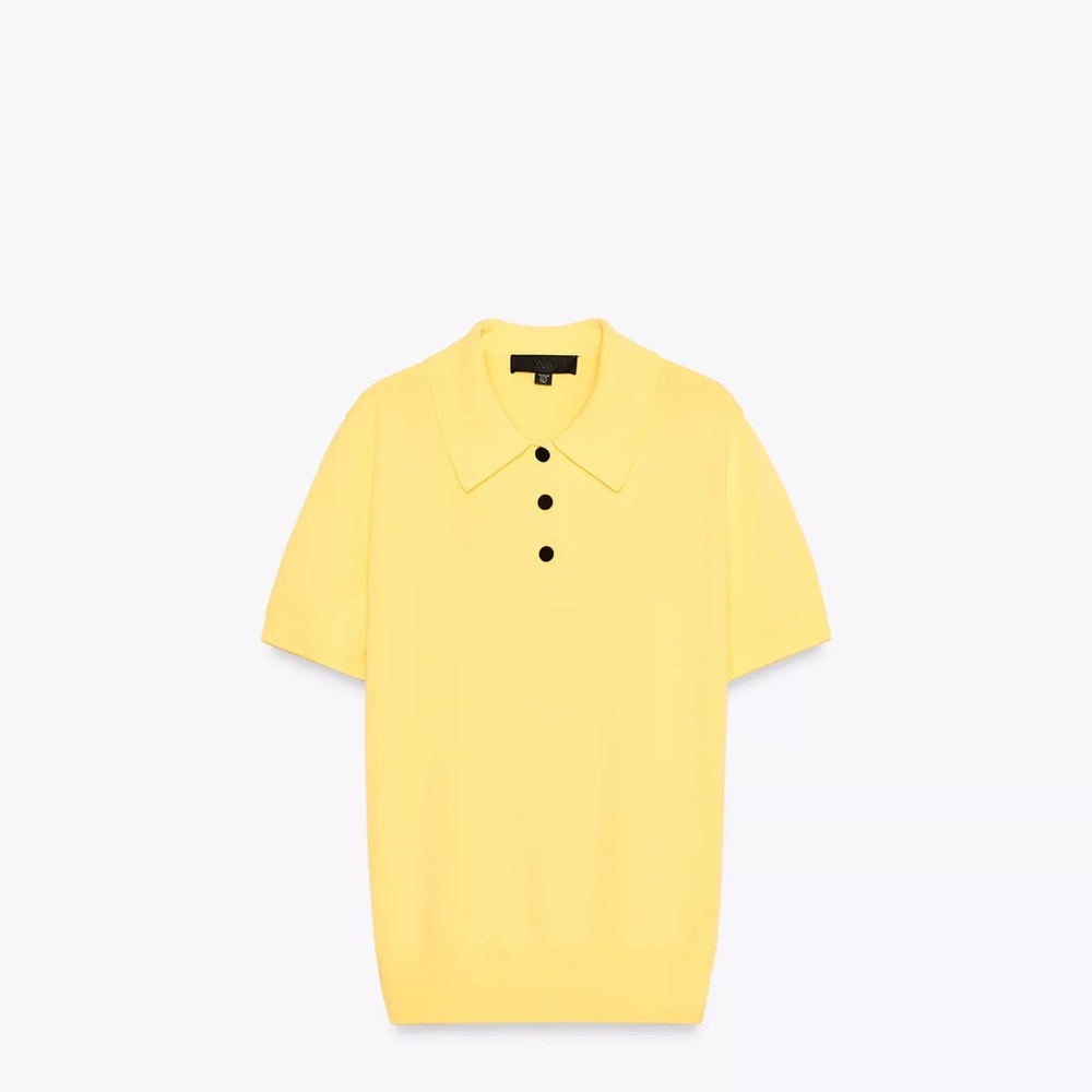 Zara New Yellow Polo Shirt with Black Buttons